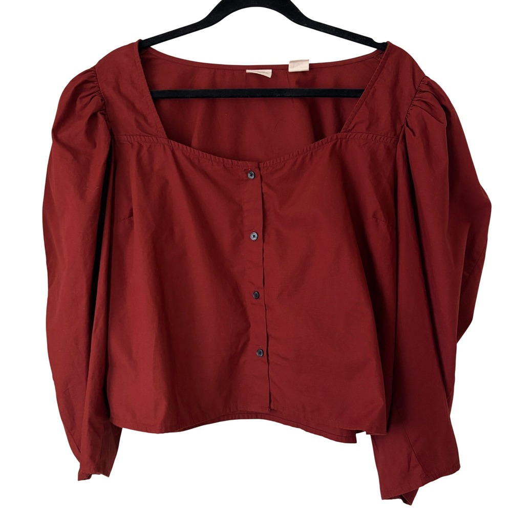 Levi's Plus Size The Everyday Blouse Rust Women's XXL Button Front Puff Sleeve